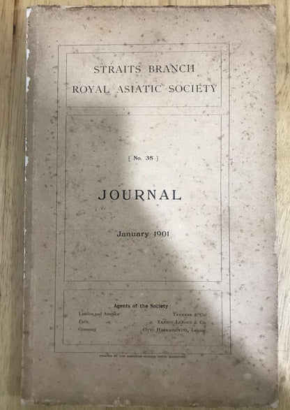 Straits Branch Royal Asiatic Society Journal, January 1901