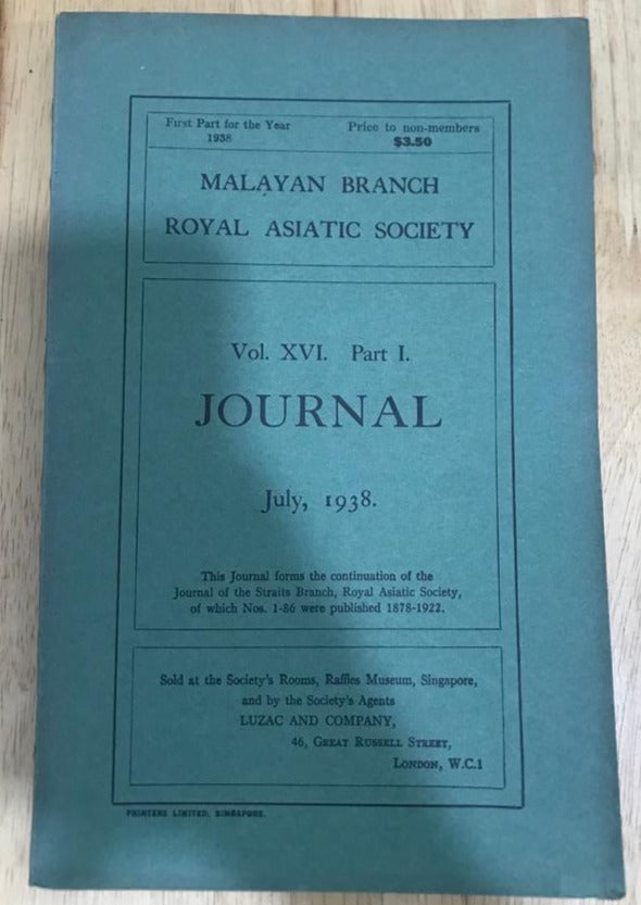 MBRAS Journal, July 1938 Part I